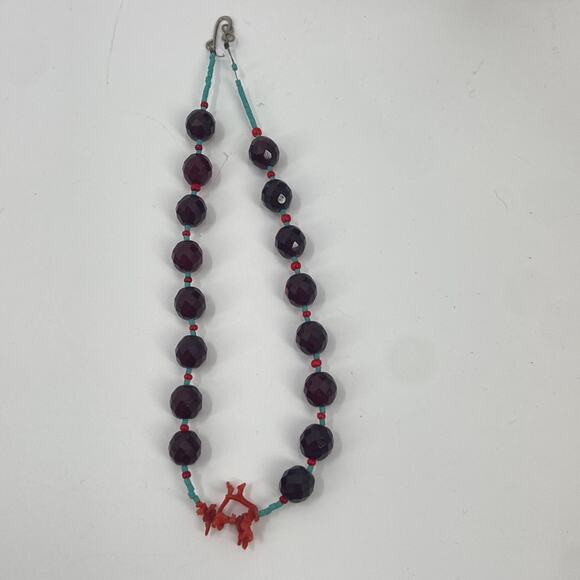 Handmade garnet turquoise coral beaded necklace - Picture 2 of 5